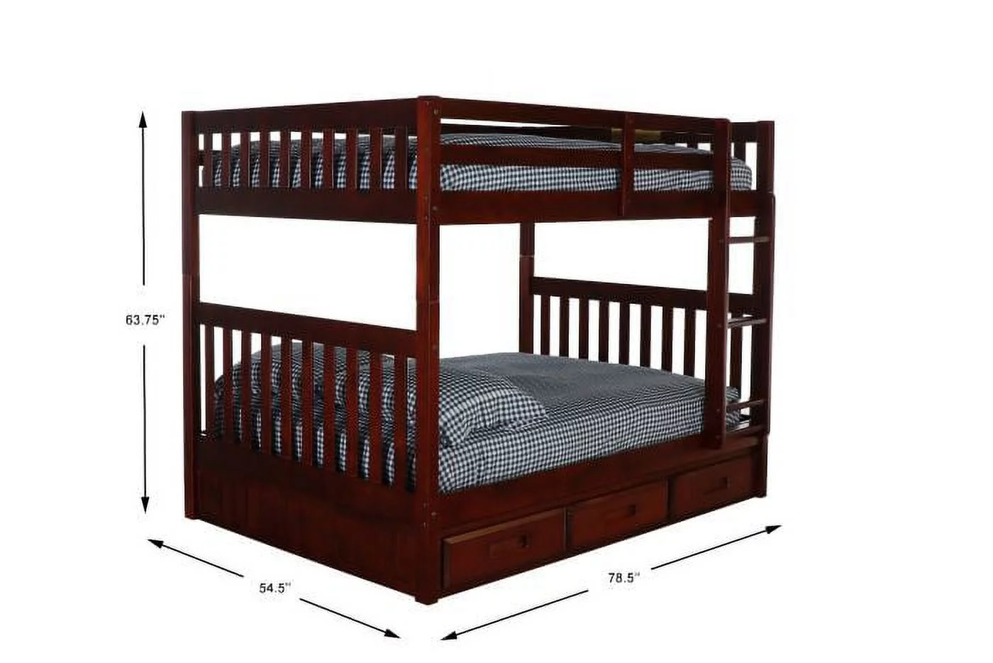 Discovery World Furniture - Full over Full Size Ladder Bunk Bed with 3 Drawers, Bunk Bed with Storage, Merlot