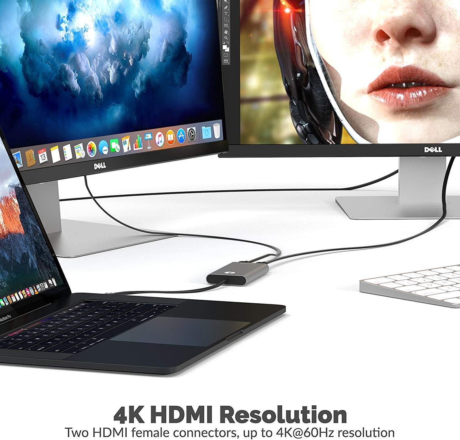 Sabrent Thunderbolt 3 to Dual HDMI 2.0 Display Adapter for Windows or Mac | up to 4K Resolution at 60Hz | Detachable Cable with Screw-in Lock