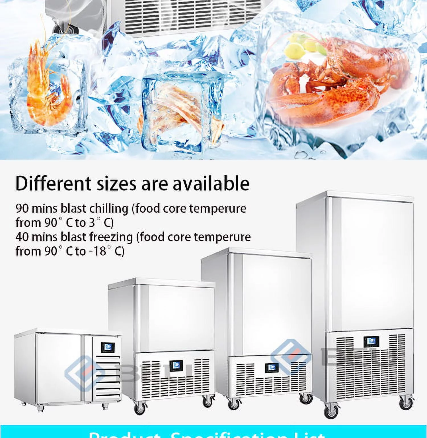 Kolice Commercial 3 Trays Blast Chiller & Freezer, Chest Freezer, Blast Freezer, Dumpling Freezer, Batch Freezer for Hard ice Cream, Chicken, Fish