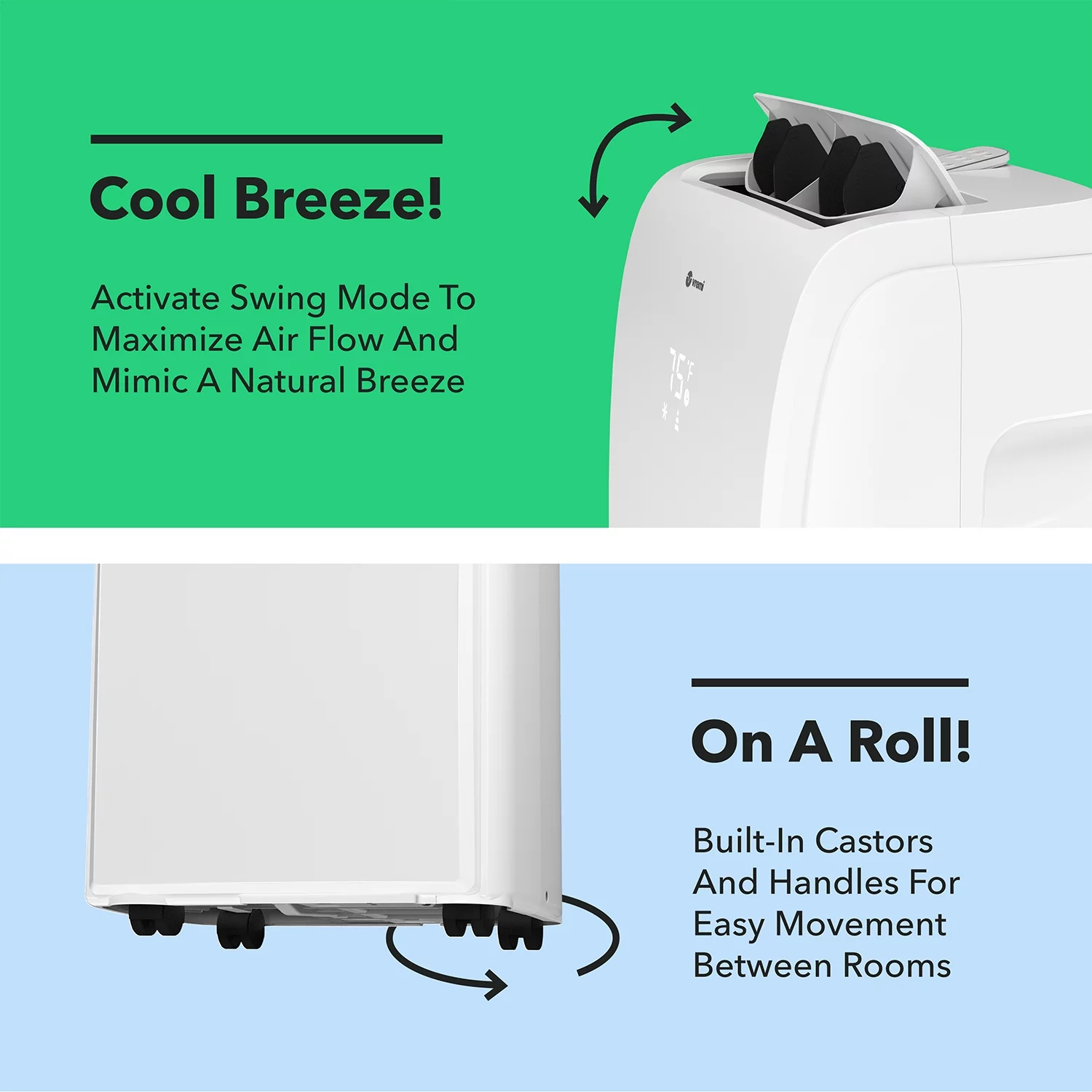 Vremi 10000 BTU Portable Air Conditioner - Easy to Move AC Unit for Rooms up to 250 Sq Ft - with Powerful Cooling Fan, Reusable Filter