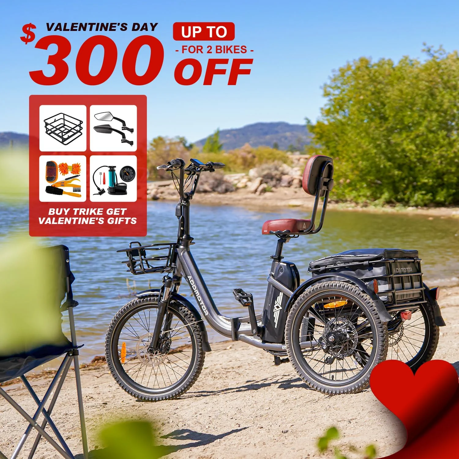 Addmotor Folding Electric Trike, 90MI Electric Tricycle for Adults, 750W 48V 20Ah, CITYTRI 3 Wheel Electric Bikes