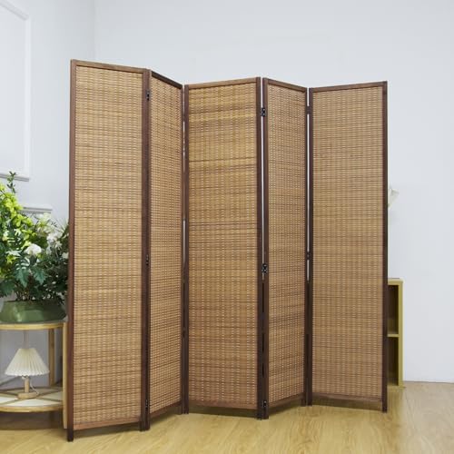 4 Panel Room Divider Screen,5.6 FT Tall Bamboo Panel Divider Folding Privacy Screen,Freestanding Room Divider for Room Seperation,Brown