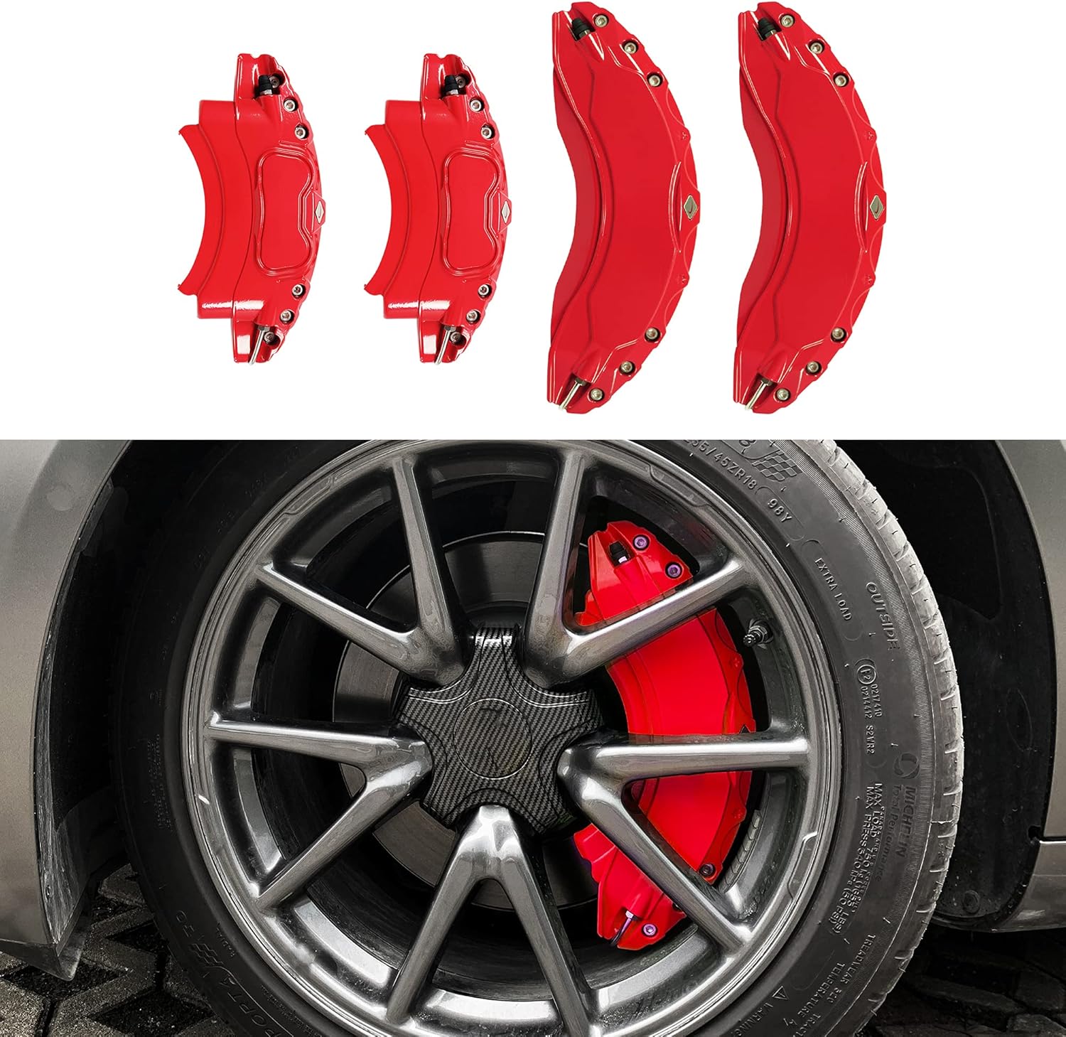 Tesritar Red Caliper Covers fit for Tesla Model 3 2017-2021, 18 Inch(235/45) Caliper Covers, Set of Four (Color:RED, Not for Tesla Model Y)