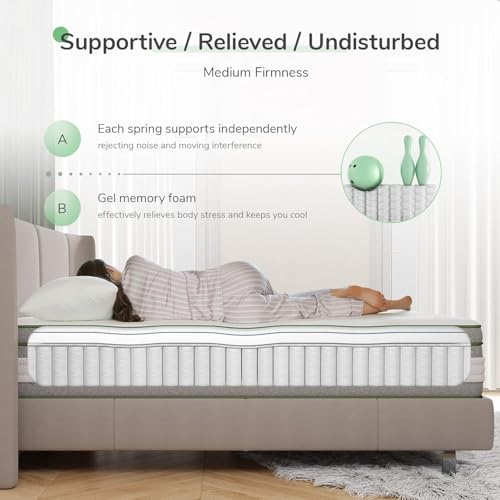 Novilla King Size Mattress 14 Inch, Hybrid Mattress King for Motion Isolation, Gel Memory Foam with Pressure Relief for Cool Night Sleep