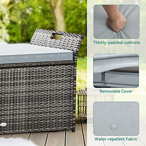 YITAHOME 90 Gallon Outdoor Wicker Storage Bench w/Cushion, Large PE Rattan Deck Storage Box w/Handles & Hydraulics for Patio Furniture, Cushions