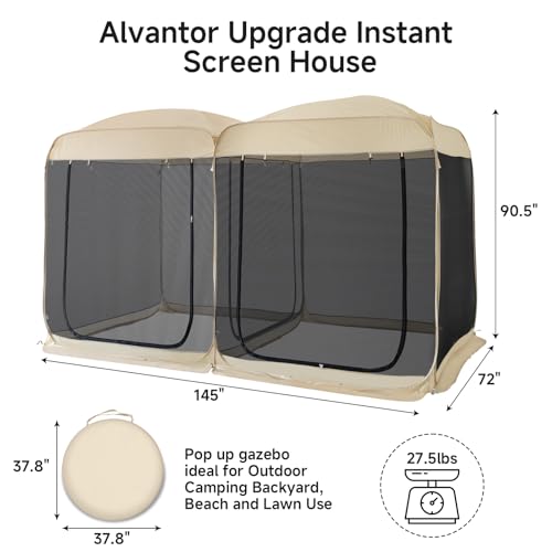 Alvantor Screen House Gazebo, 6-10-15 Person Pop Up Igloo Screened Canopy Tent with Mosquito Netting Sides