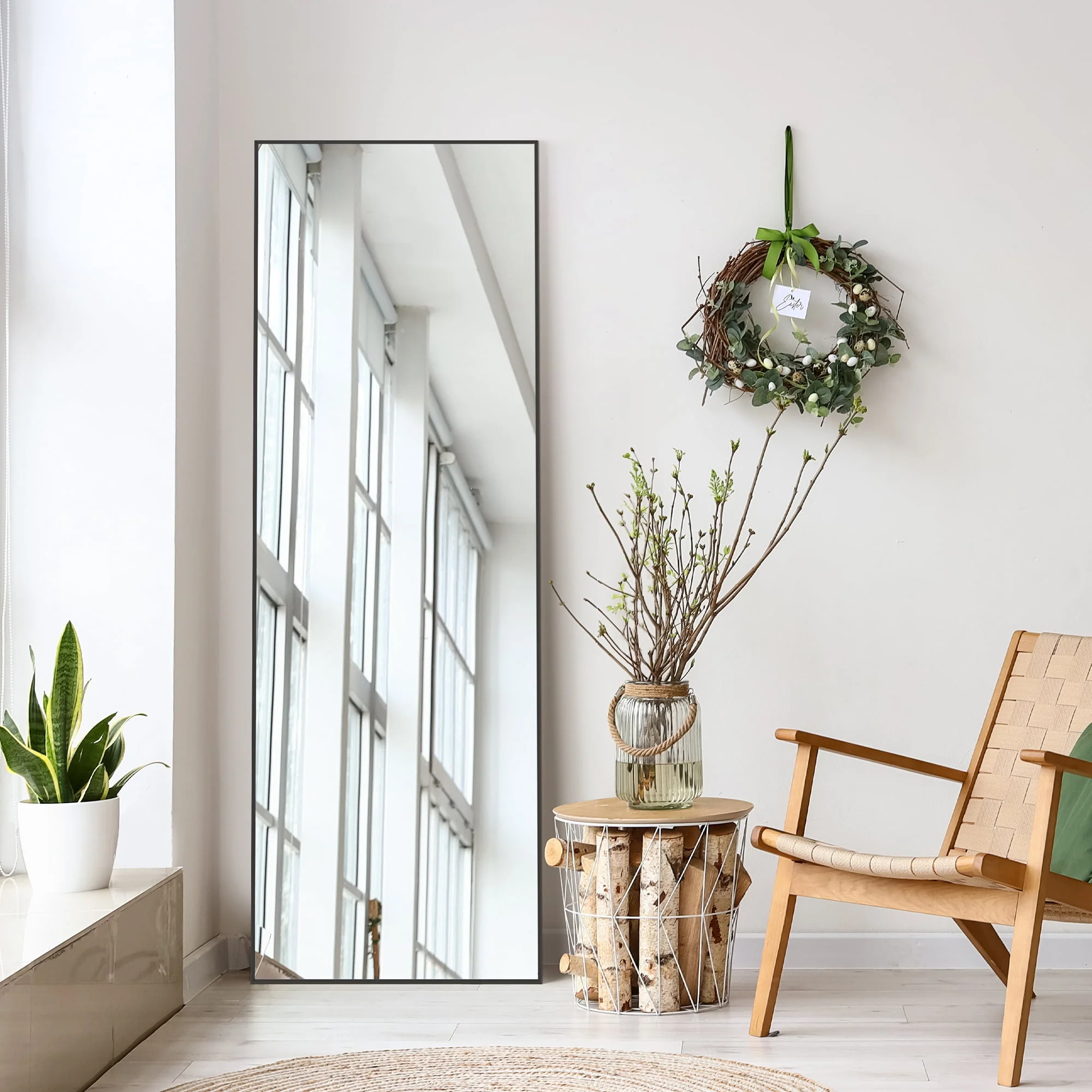 EDX Full Length Mirror 64x21 Full Body Mirror Rectangle Free Standing Wall Mounted Leaning Hanging Floor Mirrors, Black