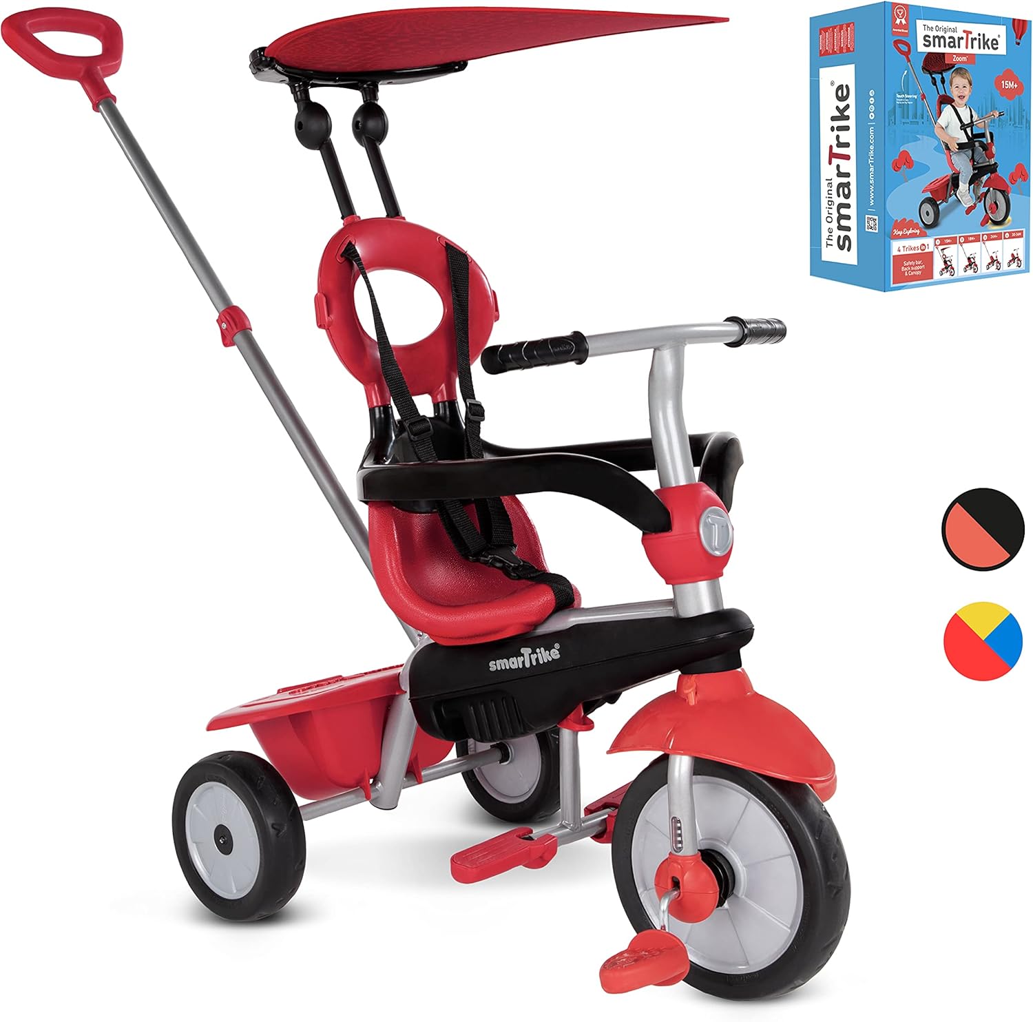 smarTrike Zoom Toddler Tricycle Push Bike – Adjustable Trike for Baby, toddler, infant Ages 15 Months to 3 Years, Yellow/Red/Blue Pack of 2