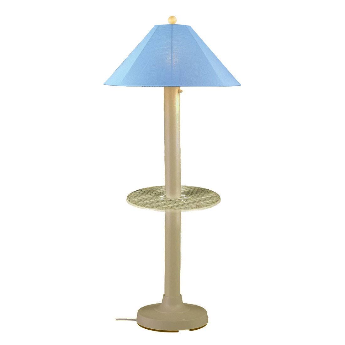 Patio Living Catalina Floor Table Lamp 39691 with 3x22 White Body and Sky Blue Sunbrella Shade Fabric
