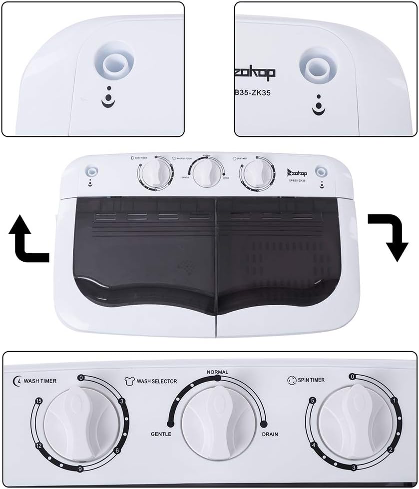 Portable Mini Twin Tub Washing Machine, Laundry Machine with Drain Pump, Semi-automatic 7.7lbs Washer 6.6lbs Spinner Combo for Dorms, Apartments, RVs