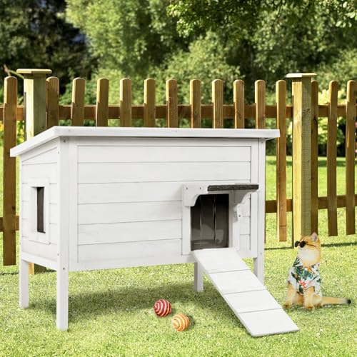Ivy&Lane Outdoor-Cat-House | Insulated-Feral-Cat-Shelter | Weatherproof | for Winter | Foam & Wood | Large | for Multiple Cats | Fold-up Stair |