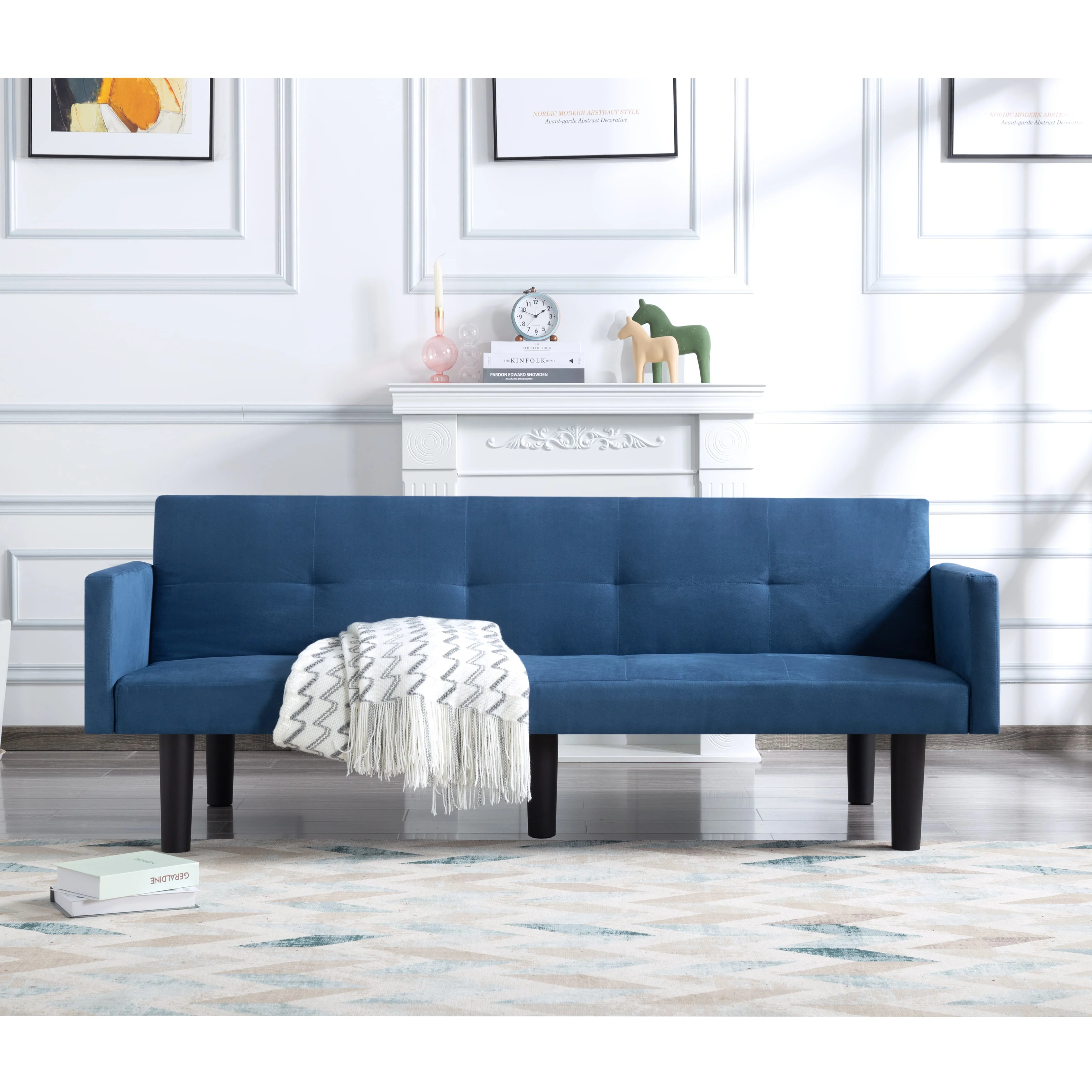 BSHTI 74.8 inch Futon Sofa bed,Modern Adult Sofa,Foam Futon Sleeper for Livingroom(Navy Blue)