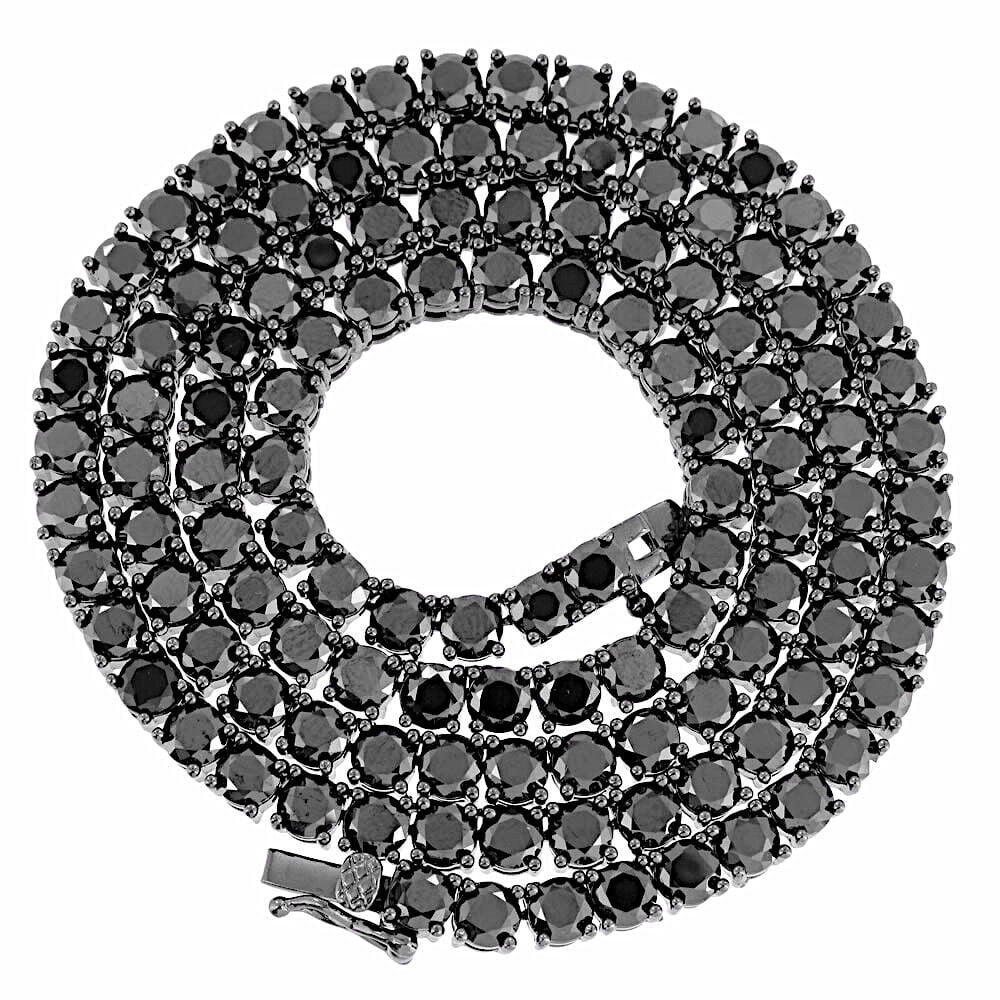 Real Genuine Solid Sterling Silver High Quality AAA+ Grade 12.65 Ct. Lab Simulated Diamond 14K Black Gold On 4mm 1 Row Tennis Chain Necklace 24"