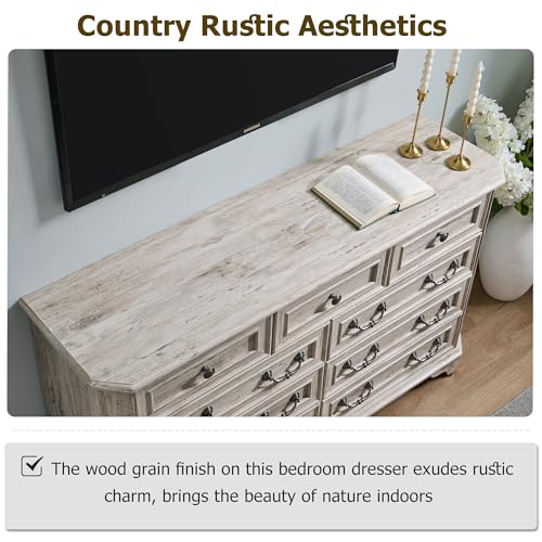 T4TREAM Farmhouse 5 Drawers Dresser for Bedroom, 48" Tall Wood Rustic Chest of Drawers with Natural Texture, Vintage Design