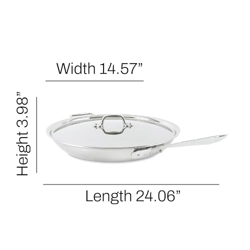 All-Clad D5 5-Ply Brushed Stainless Steel Fry Pan With Lid, 14 Inch, Compatible With Any Stovetop Including Induction, Oven Broiler Safe 600F