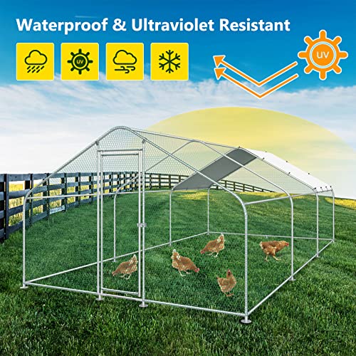 10x20FT Large Metal Chicken Run with Roof, Walk-in Poultry Cage Chicken Coop Runs House for Yard with Waterproof Cover