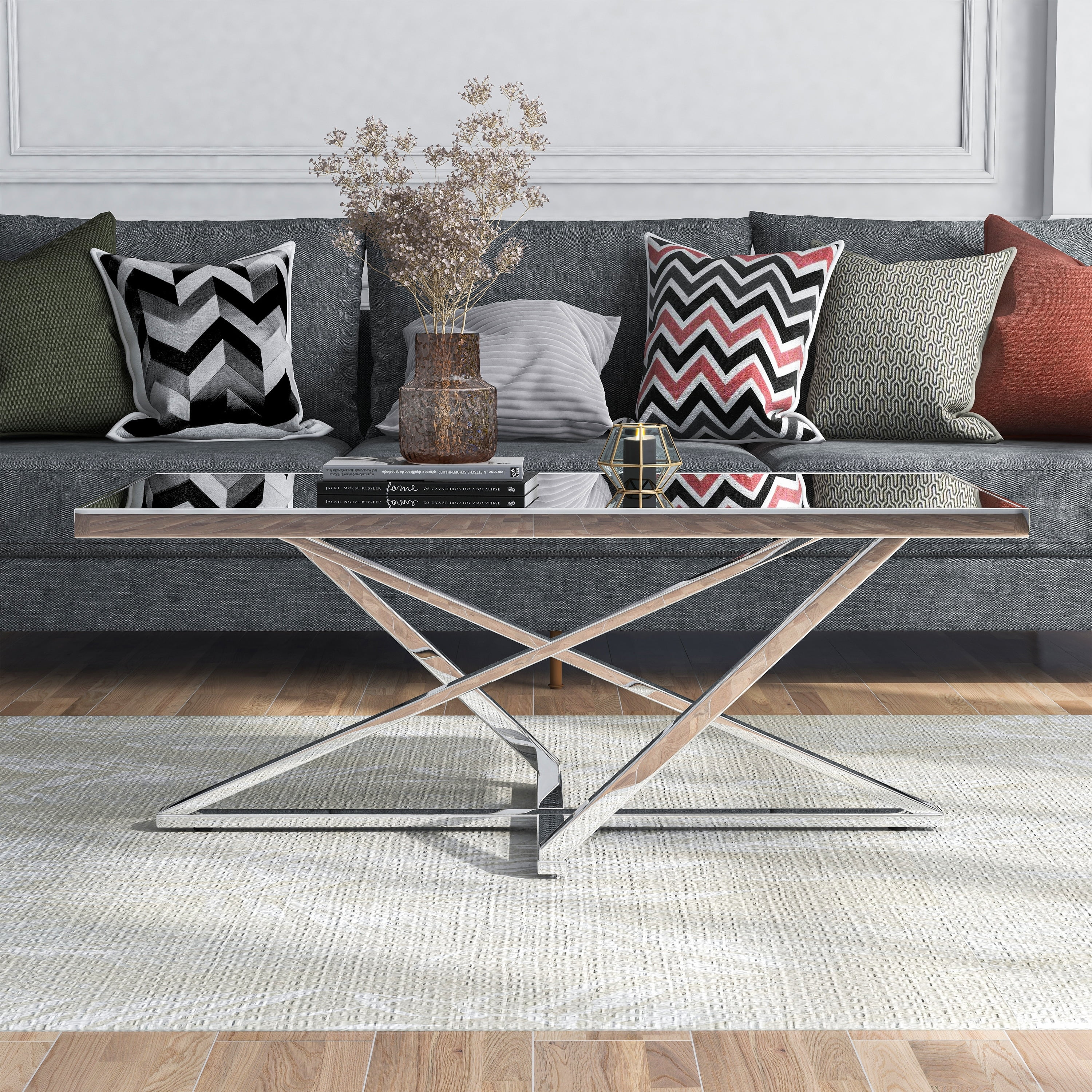 Furniture of America Marchat Glam Chrome 47-inch Mirror Top Coffee Table by