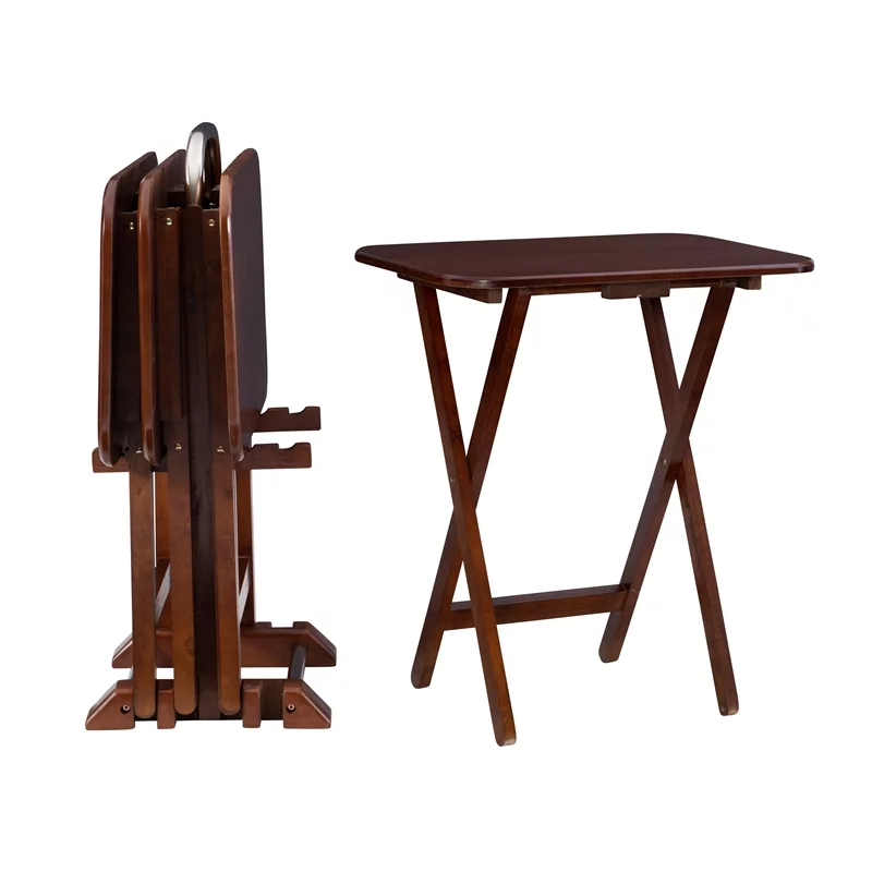 Pemberly Row Transitional Solid Wood Tray Tables in Dark Cherry