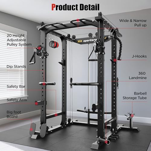 Sportsroyals Power Cage,1600lbs Multi-Function Power Rack with Adjustable Cable Crossover System and More Training Attachment