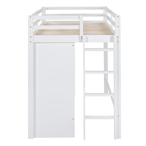 Harper & Bright Designs Twin Size Loft Bed with L-Shaped Desk and Stairs, Solid Wood Loft Bed Frame with Storage Drawers and Bookcase