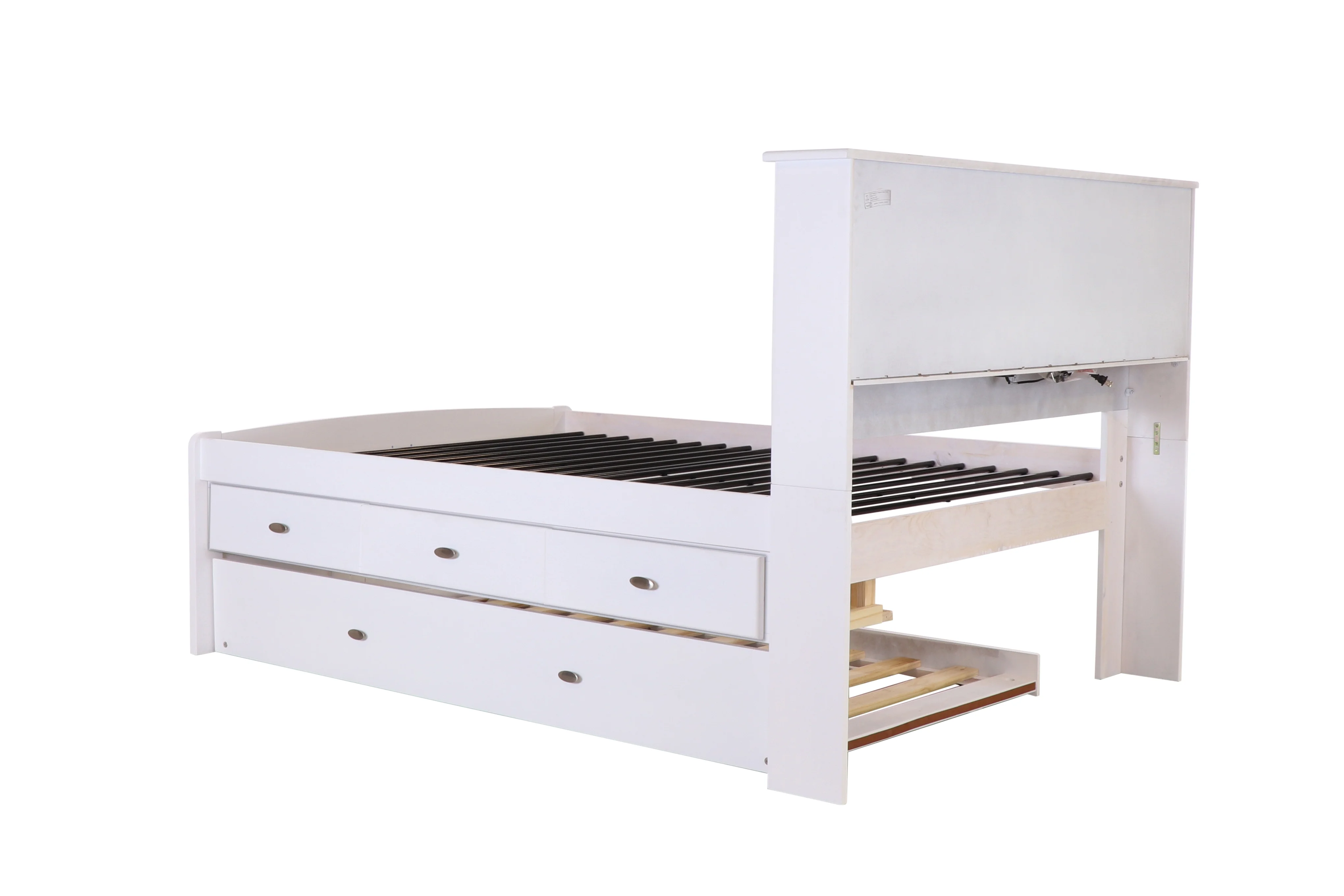 OS Home and Office Furniture Model 80221K3-22 Solid Pine Full Sized Captains Bookcase Bed with 3 spacious under bed drawers and a Twin Trundle in
