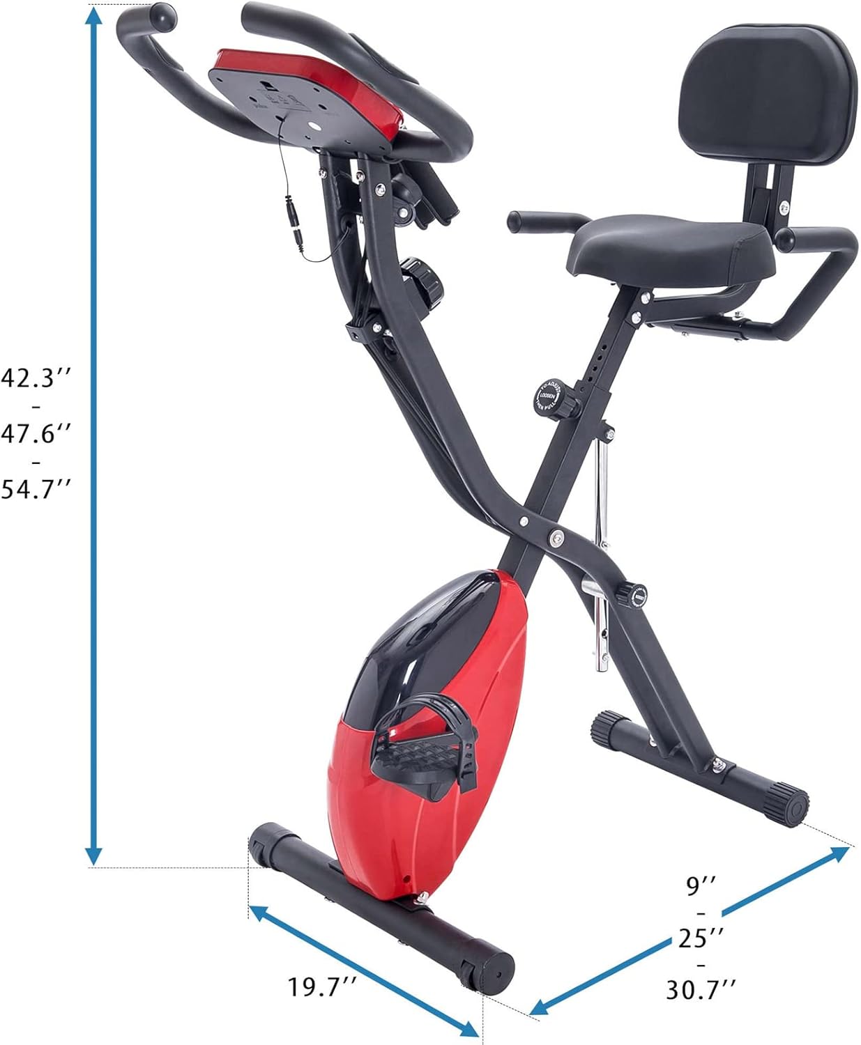 Folding Exercise Bike, Fitness Upright and Recumbent X-Bike with 10-Level Adjustable Resistance, Arm Bands and Backrest