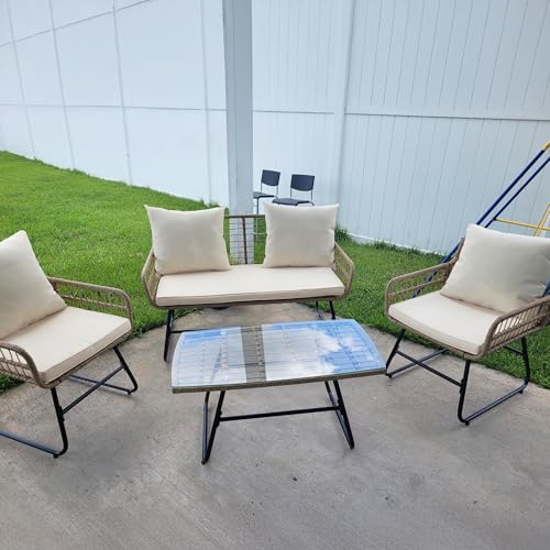 YITAHOME 4 Piece Patio Furniture Set, Wicker Outdoor Bistro Set