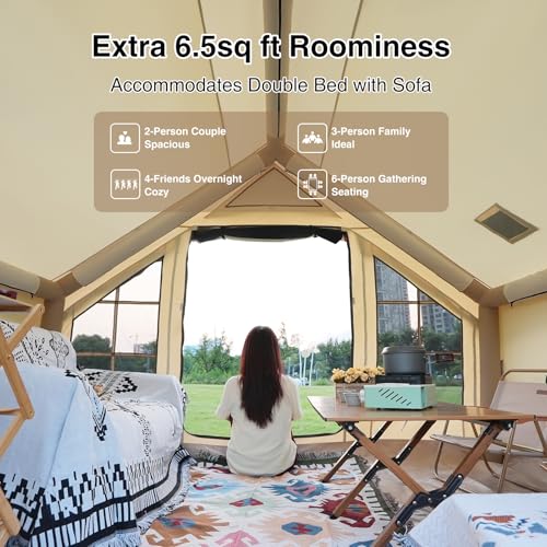 2025 Upgraded Waterproof Inflatable Camping Tent, Large Blow-Up Air Tent, No Assembly Needed Luxury Glamping House, Oxford Fabric