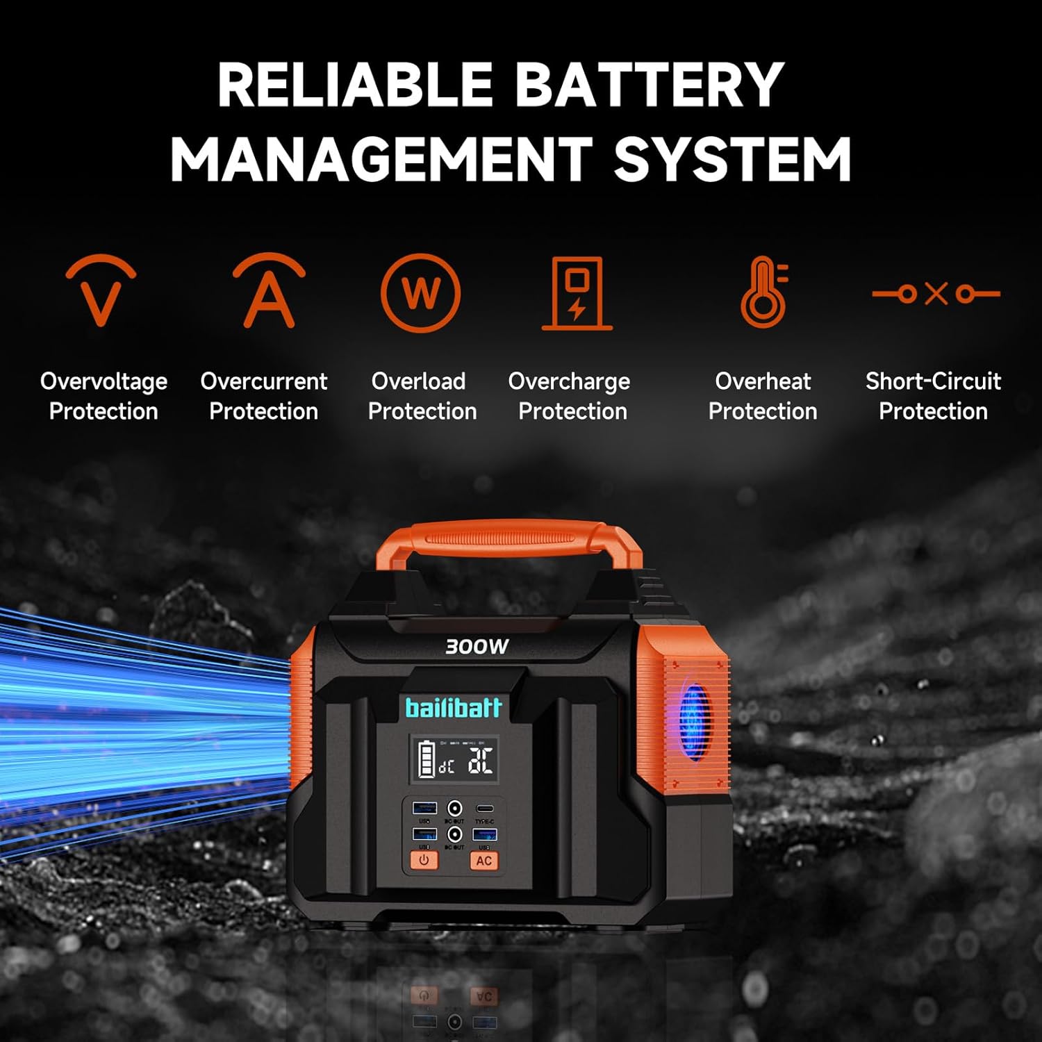 Portable Power Station 300W 257wh Lithium Battery Bailibatt Small Portable Generator for Home Use Camping Travel Emergency Hunting Outdoor