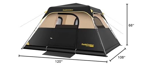 FanttikOutdoor Camping Tent 4/6/8/10 Person Instant Cabin Tent Setup in 60 Seconds with Rainfly & Windproof Portable with Carry Bag for Family