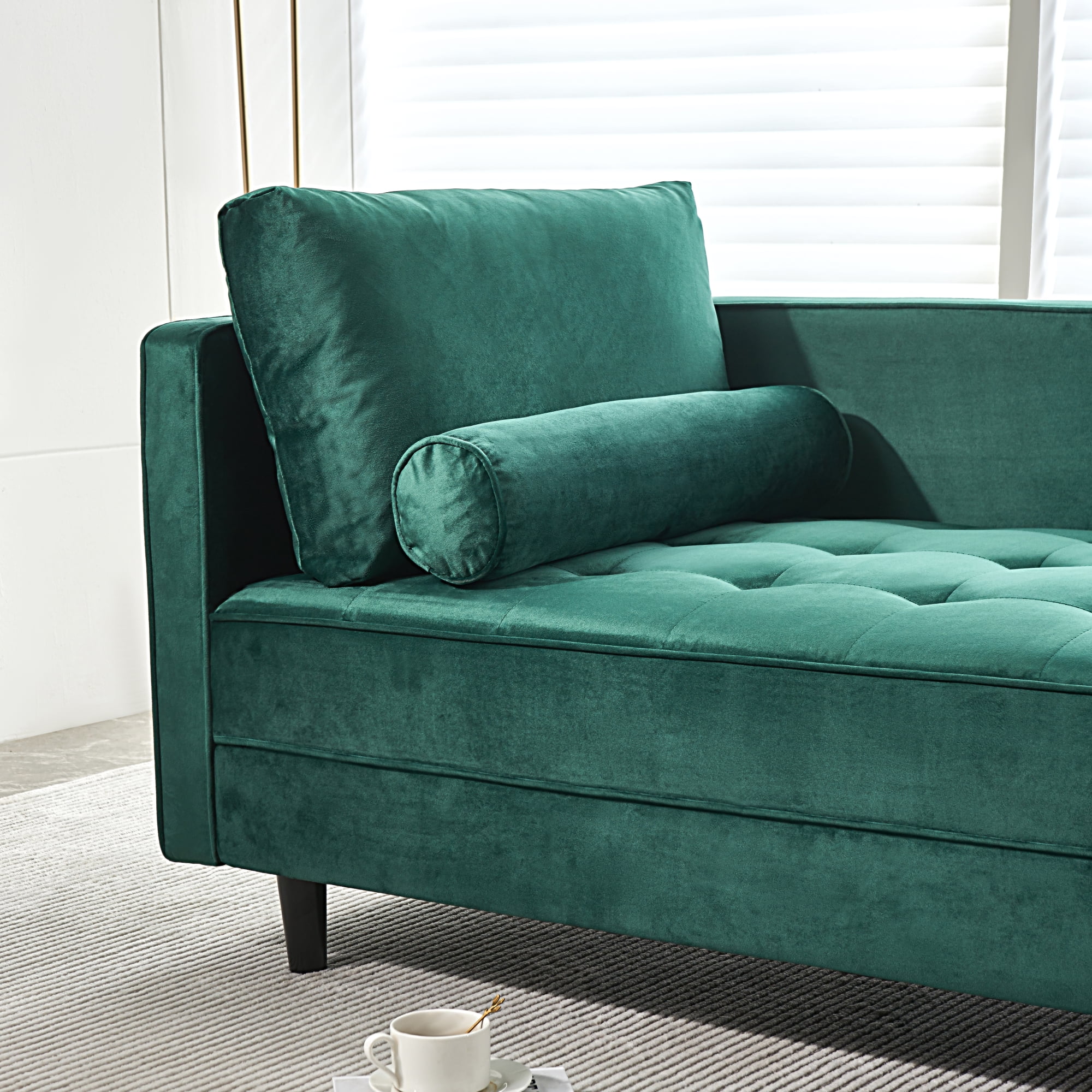 64" Velvet Chaise,Mid-Century Modern Chaise Furniture,Sleeper for Living Room,Apartment,Tool-Free Assembly. (Green)