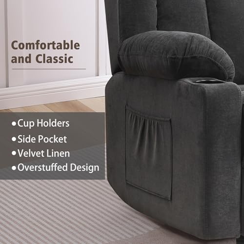 Rocker Swivel Recliner Chair for Adults, Overstuffed Large Manual Recliner Glider with Massage and Heat
