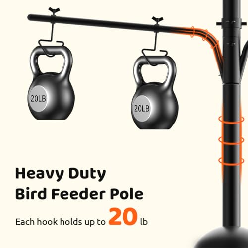 NETVUE by Birdfy Bird Feeder Pole with Effective Squirrel Baffle, 108 Inch Rust-Proof Pole Kit, 8 Adjustable Hooks for Outdoor Wild Bird Feeder, Bath