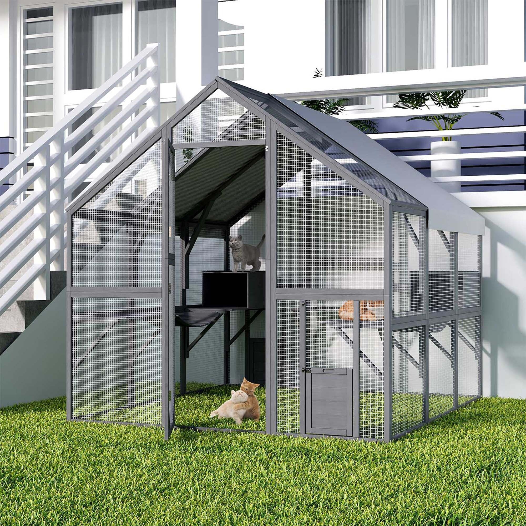 Outdoor Catio Cat House 74" H Large Cat Enclosures ,UV proof Cover 3-section,83.5"