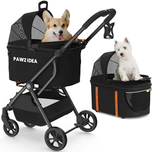 PAWZIDEA Dog Stroller for Large Dogs, Pet Stroller with Detachable Carrier for Portable Dog Crate for Car Seat, Foldable Dogs Jogger Strollers