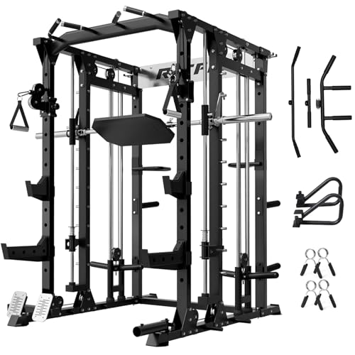 RitFit Buffalo Smith Machine, Power cage with LAT-Pull Down System & Cable Crossover System, All-in-One Squat Rack for Home Gym, Power Rack