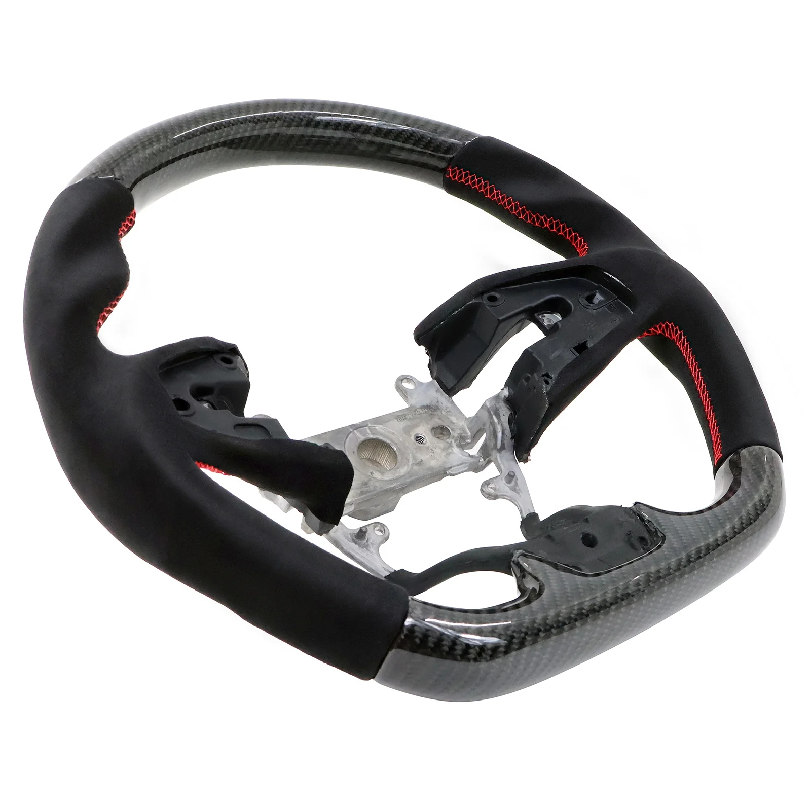 Ikon Motorsports Steering Wheel Compatible with 16-21 Honda Civic Gen 10th Carbon Fiber & Alcantara With Red Stitching