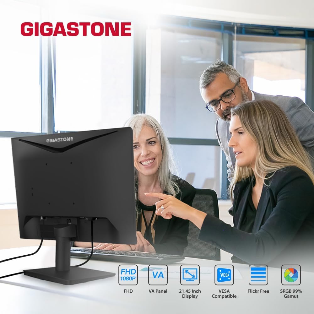 Gigastone 21.45 inch VA LED Back Light Monitor 75Hz FHD 1920 x 1080, 1080P 178° Wide View Frameless Computer Monitor 4ms, Eye Care Technology