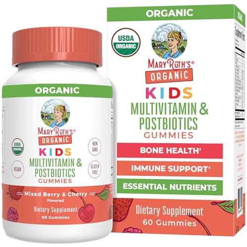 MaryRuth Organics Kids Vitamins, USDA Organic, Kids Multivitamin Gummies + Postbiotics for Ages 4+