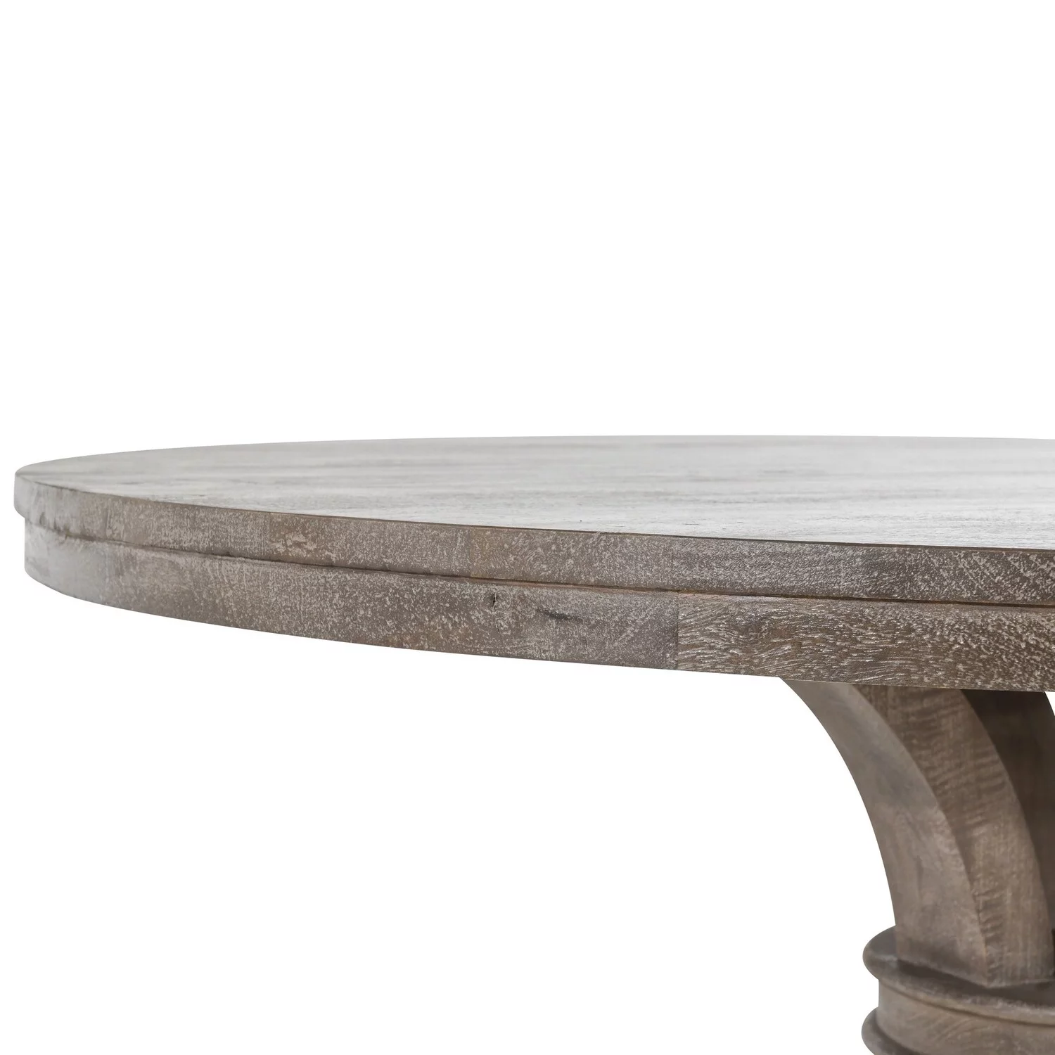 Benjara  60 in. Pedestal Handcrafted Classic Round Wood Dining Table - Gray & Brown