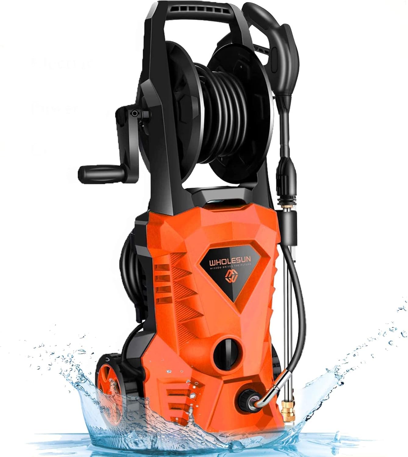 WHOLESUN 3000PSI Electric Pressure Washer 2.4GPM 1600W Power Washer with Hose Reel and Brush Orange