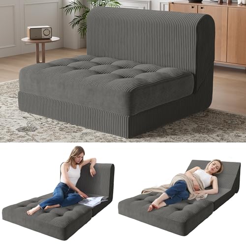 COMAX Folding Sofa Bed, Convertible Chair Bed Corduroy 3-in-1 Foldable Floor Couch with High-Density Foam, Futon Sofa Sleeper Mattress