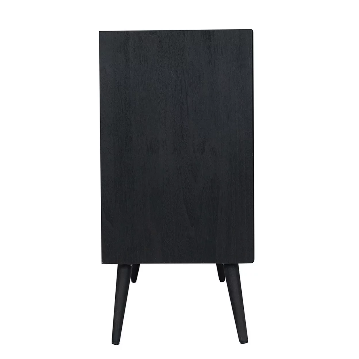 Dana 47 Inch TV Media Entertainment Center, Pine Wood, Rattan Doors, Black- Saltoro Sherpi