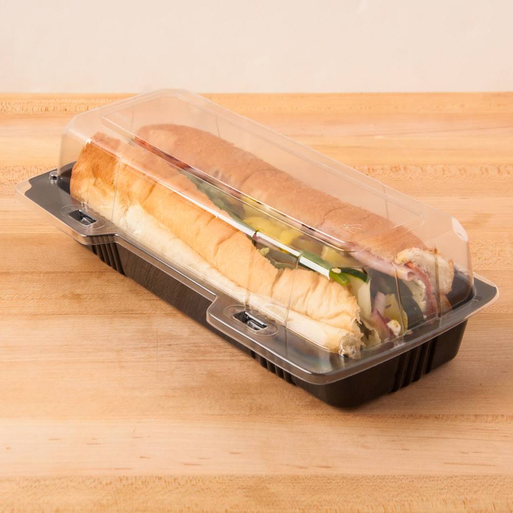 Polar Pak 29566 9x22 x 4x22 x 3x22 Pet Black and Clear Hinged Hoagie / SUB Take-Out Container - 250/Case