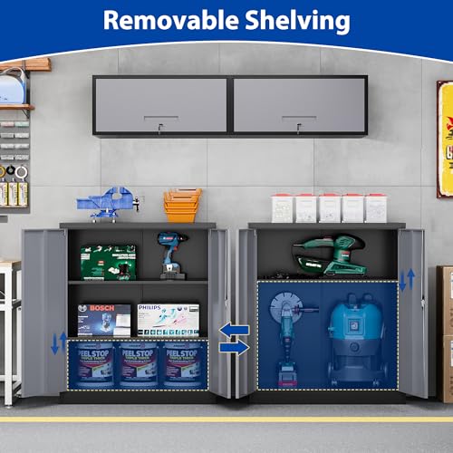 Metal Garage Storage Cabinet with Wheels,Metal Storage Cabinet with Adjustable Shelves,Steel Tool Cabinets with Locking Door for Home, School, Office