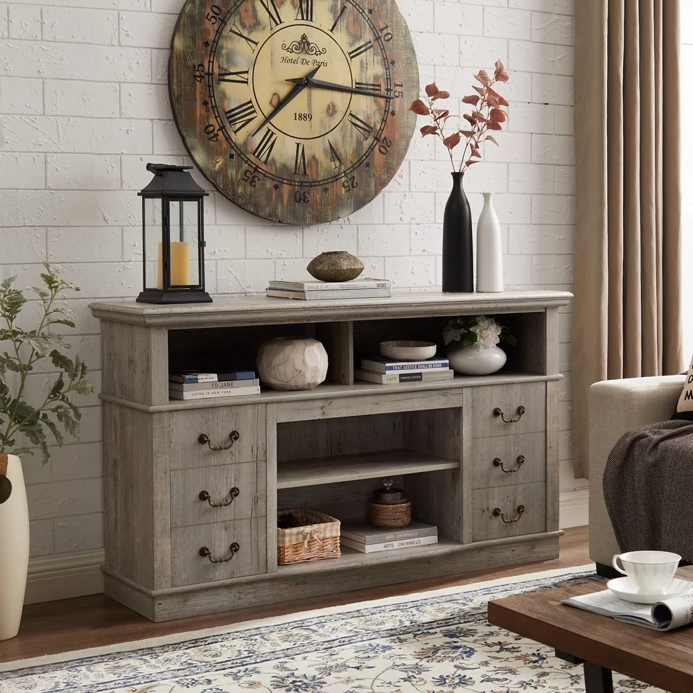 Rustic Classic TV Stand for TVs Up to 65 inch, Wood Freestanding Entertainment Center Console Table with Storage Doors Shelves for Living Room Bedroom