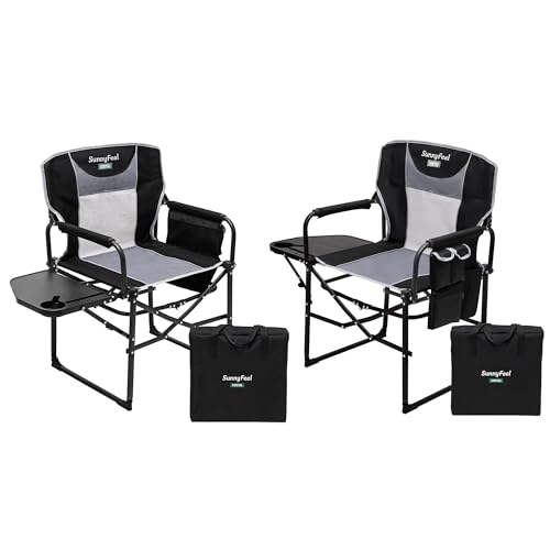 SUNNYFEEL Oversized Camping Directors Chair 2 Pack, Portable Folding Lawn Chairs for Adults Heavy Duty with Side Table,Pocket for Beach, Fishing