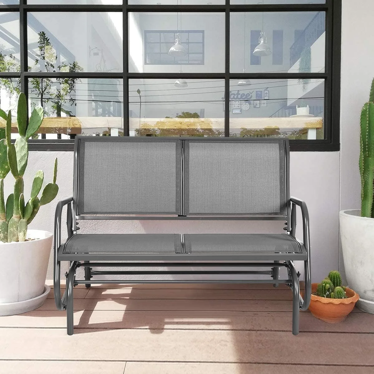 Swing Glider Chair 48 Inch with Spacious Space, 2 People Swing Lounge Glider Chair Cozy Patio Bench Outdoor & Indoor for Patio, Backyard, Poolside