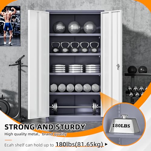 INTERGREAT Metal Storage Cabinets 72” Black Garage Steel Storage Cabinet with Doors and Shelves, Metal Tool Cabinet