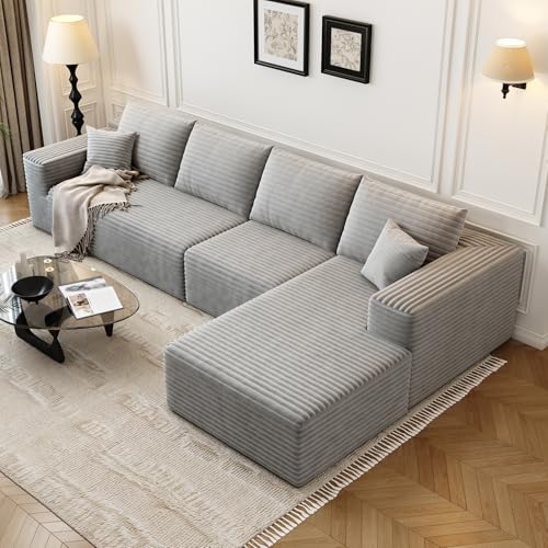 107.5" Cloud Modular Sectional Sofa with 1 Ottoman,Modern Minimalist Upholstered Couches, Comfort U Shaped Sofa for Living Room